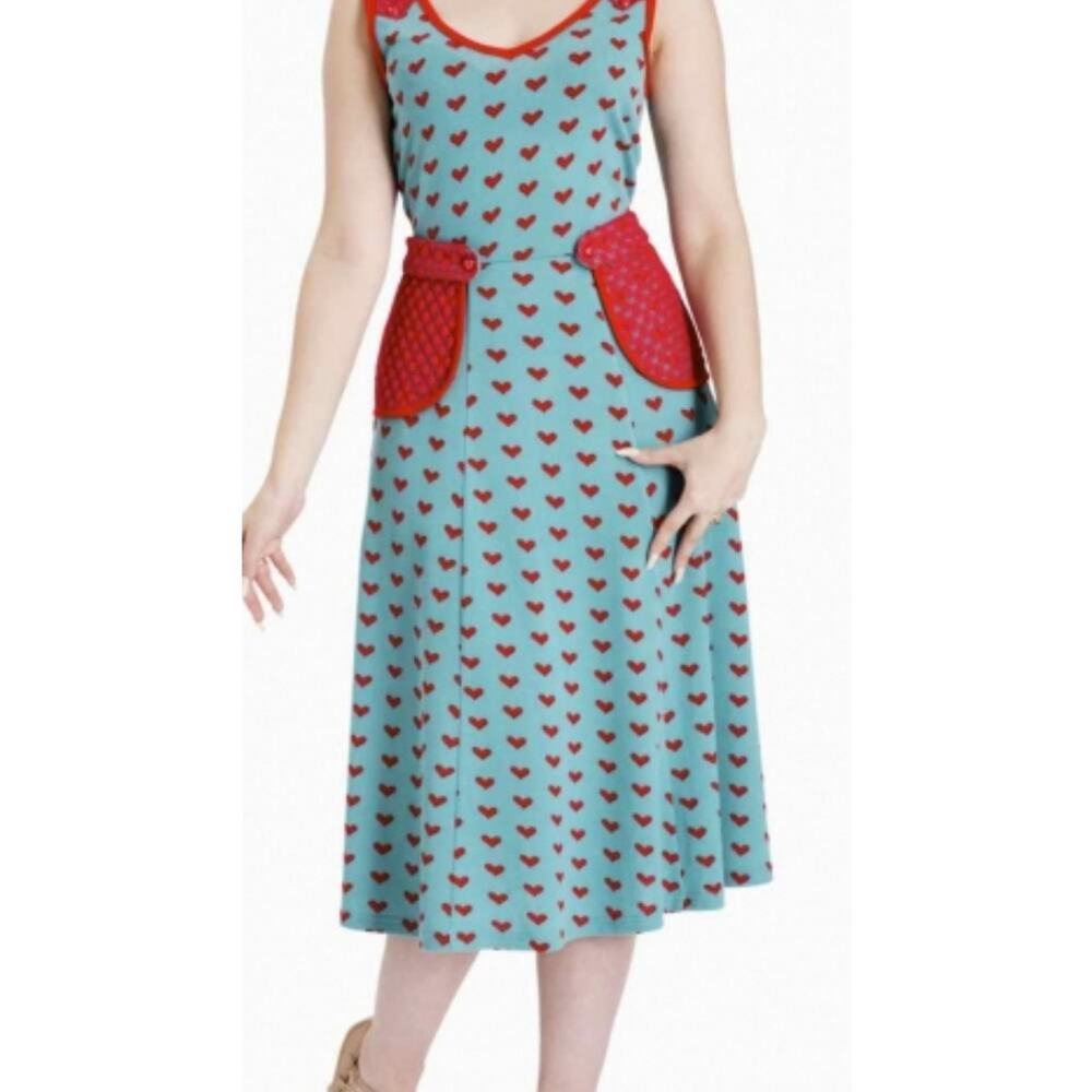 Voodoo Vixen Rocabilly Red heart teal swing dress XL